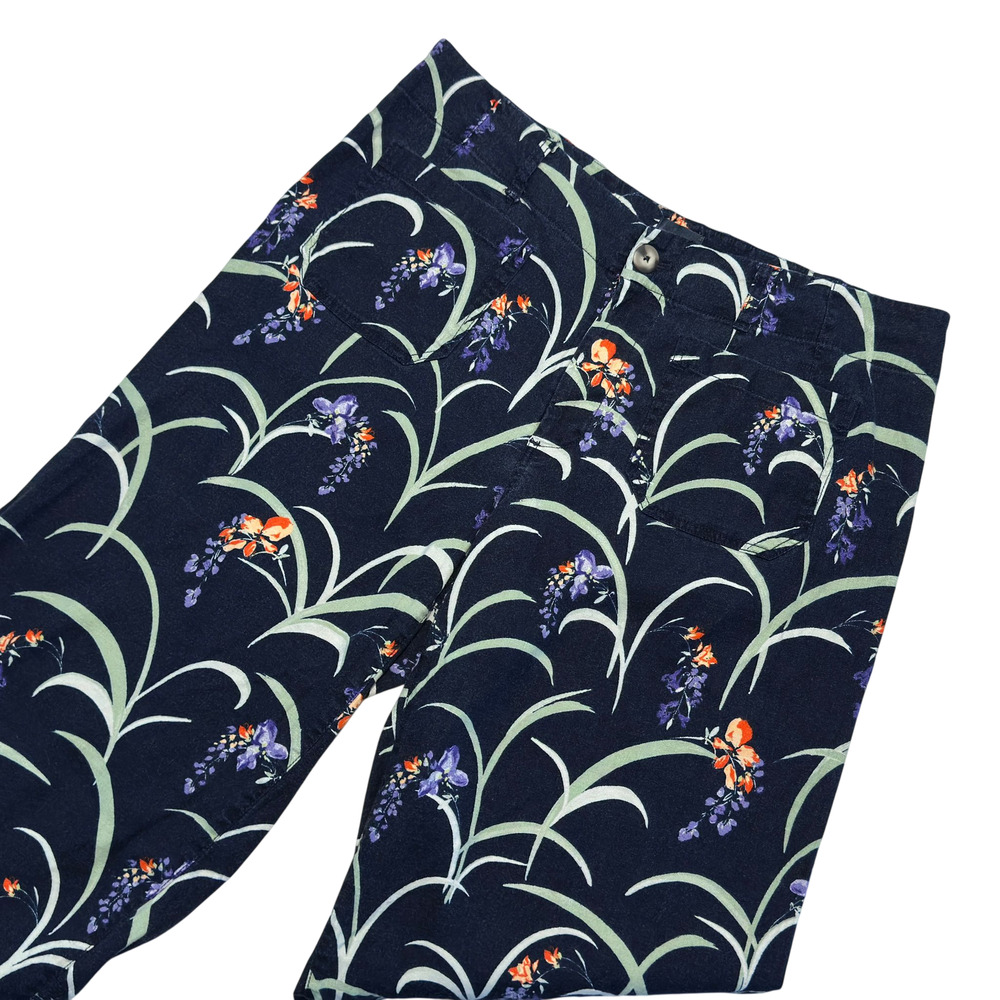 Maeve Colette Pants Womens 18 Wide Leg Crop Navy Floral Linen Blend Lightweight